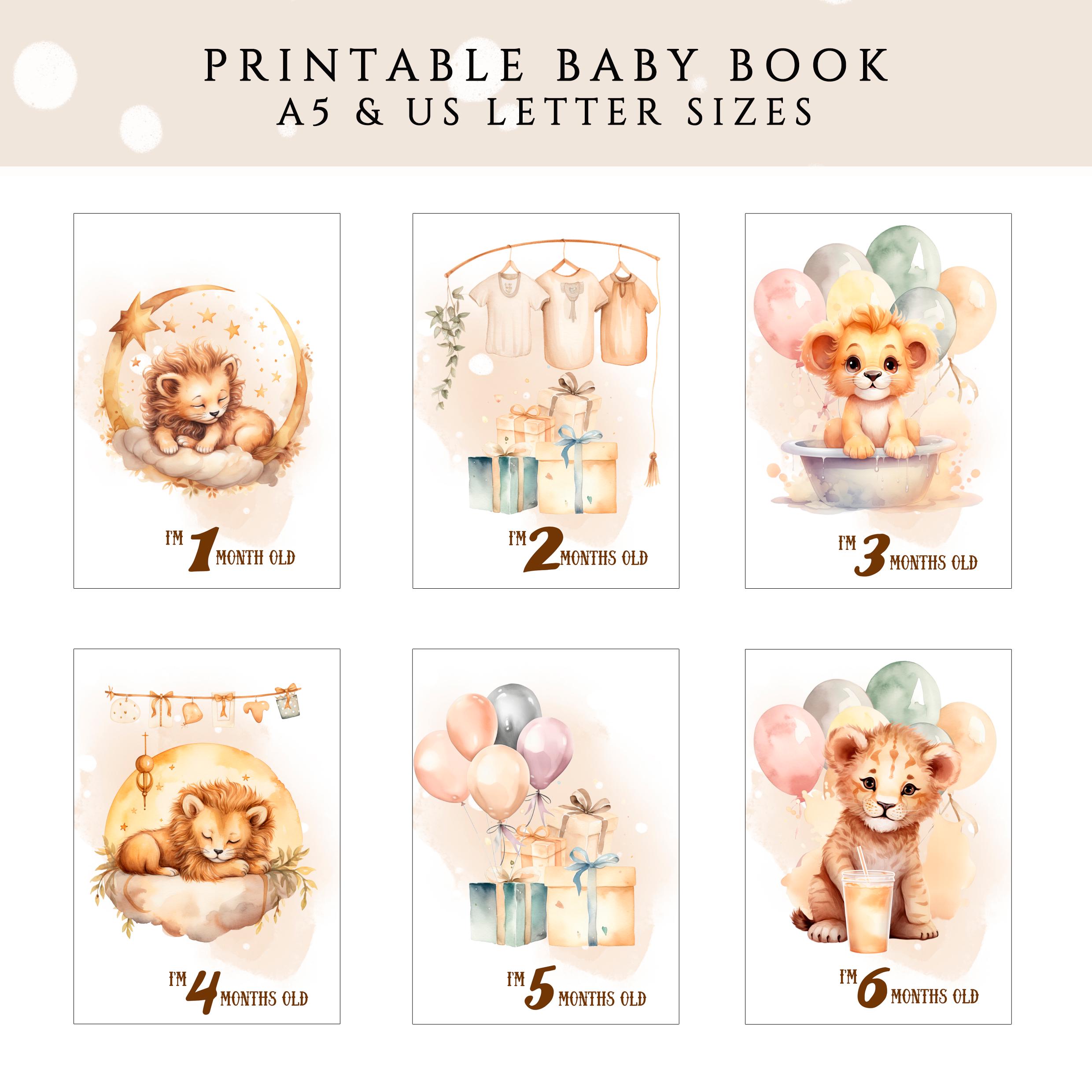 Printable Baby Memory Book Pages, Lion First Year Baby Keepsake Journal ...