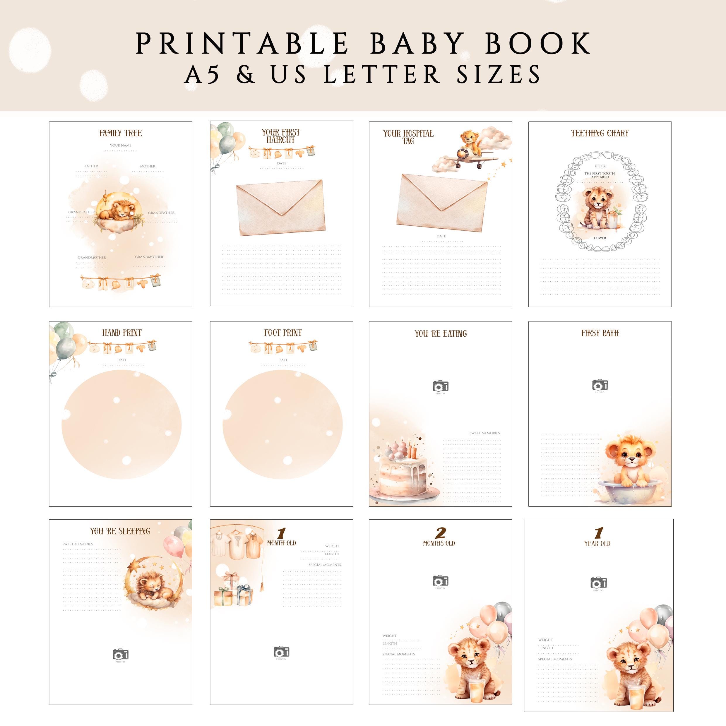 Printable Baby Memory Book Pages, Lion First Year Baby Keepsake Journal ...