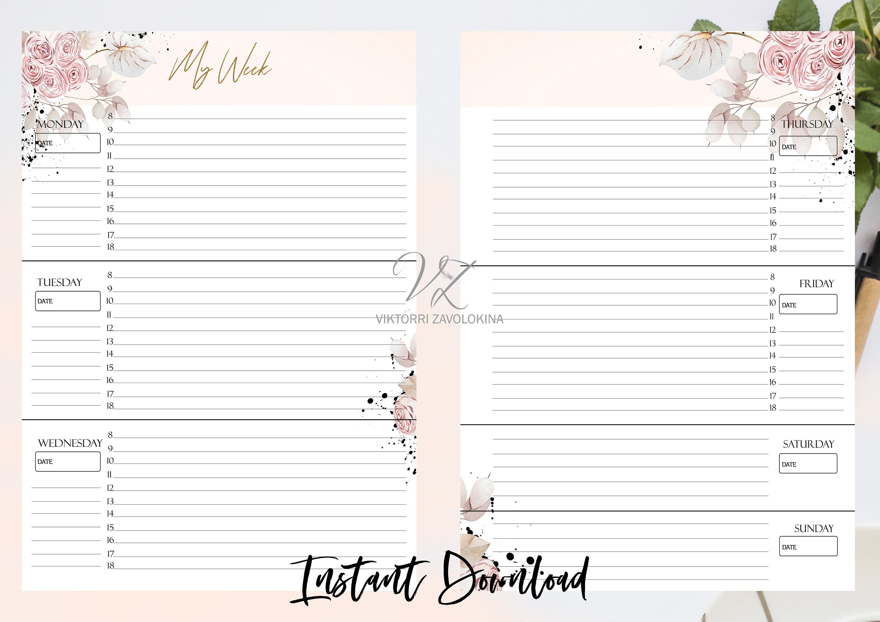 2024 Undated Weekly Planner Printable Pages - Planner Inserts Printed ...
