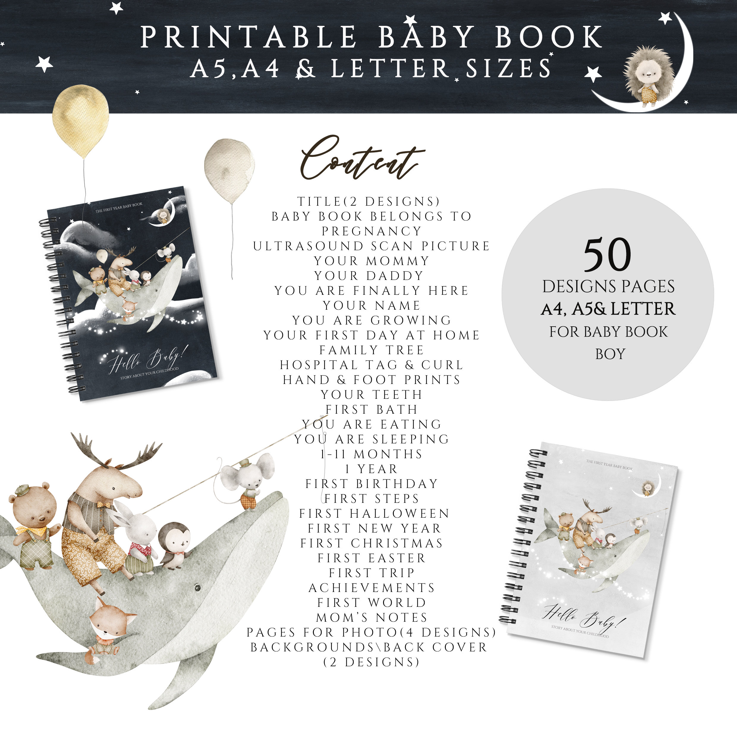 Printable Baby Book Pages, First Year Baby Memory Book, 1st Keepsake ...