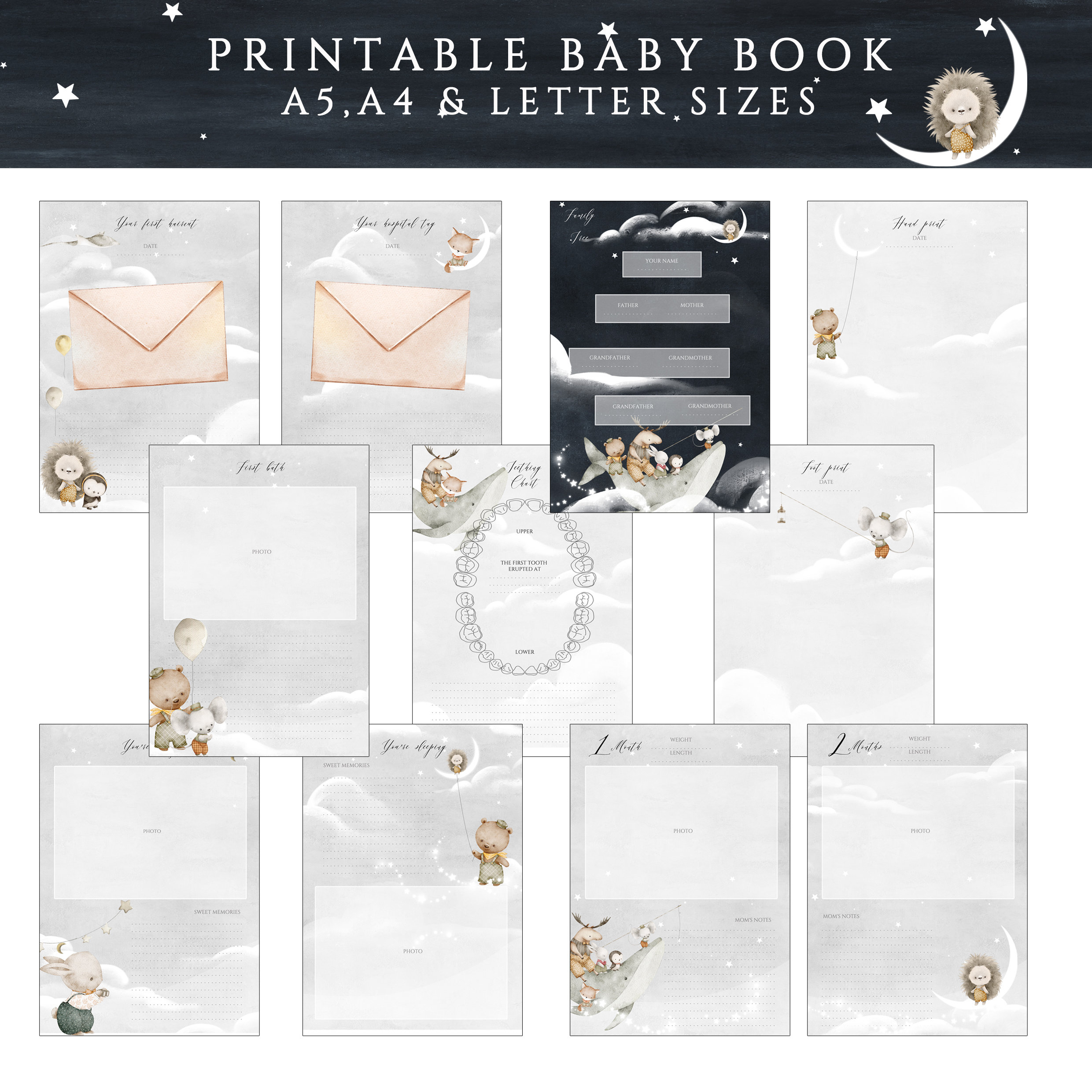 Printable Baby Book Pages, First Year Baby Memory Book, 1st Keepsake ...