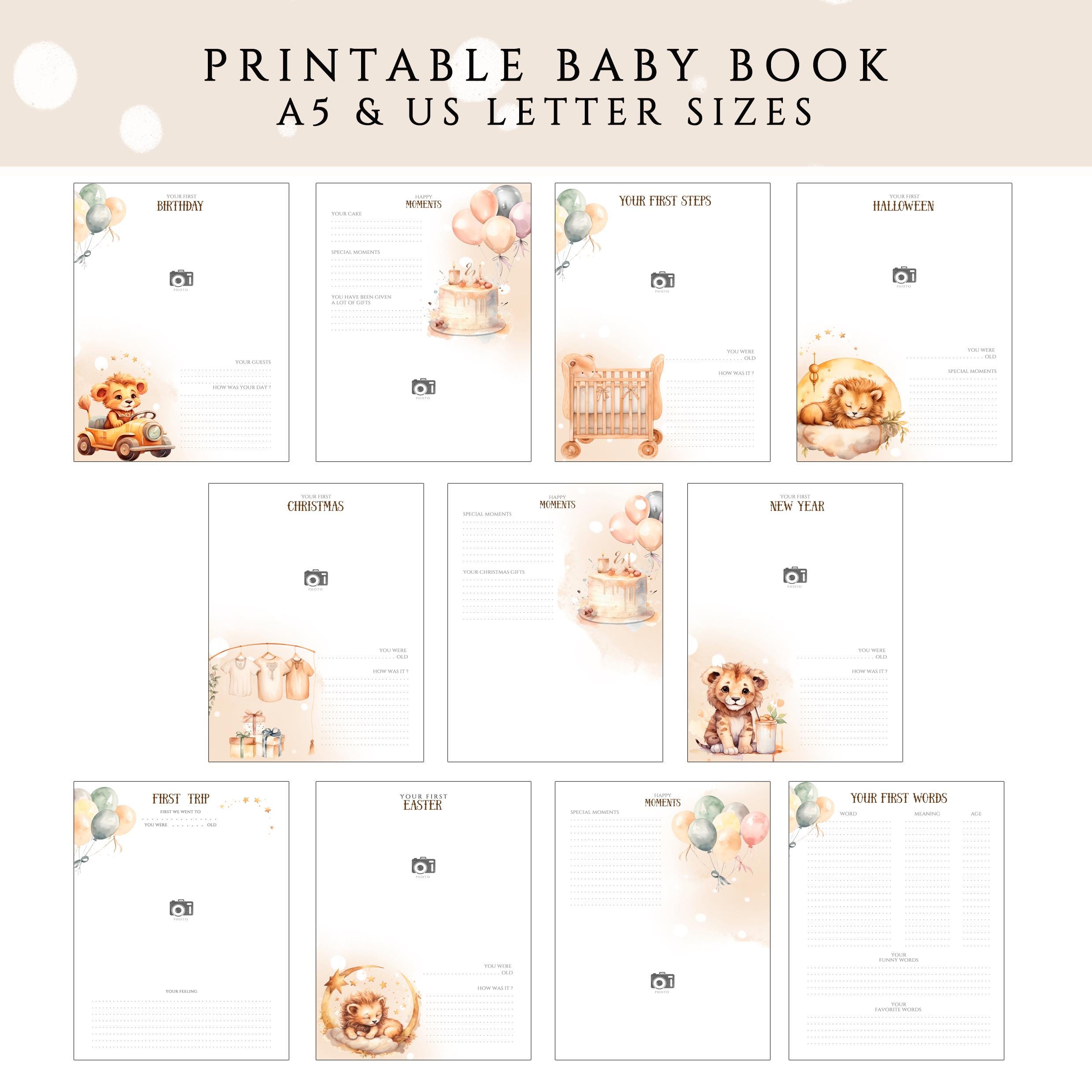 Printable Baby Memory Book Pages, Lion First Year Baby Keepsake Journal ...