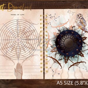 A5 Wheel of Life Printable PDF - Wheel of Life Balance - Owl, Moon & Zodiac Dashboard Printable - A5 Planner Cover Printable