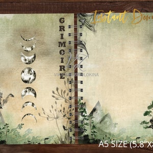 A5 Moon Forest Planner Cover - Witch Notebook Dashboard Printable - Filofax A5 Refill - Grimoire Journal Cover Inserts