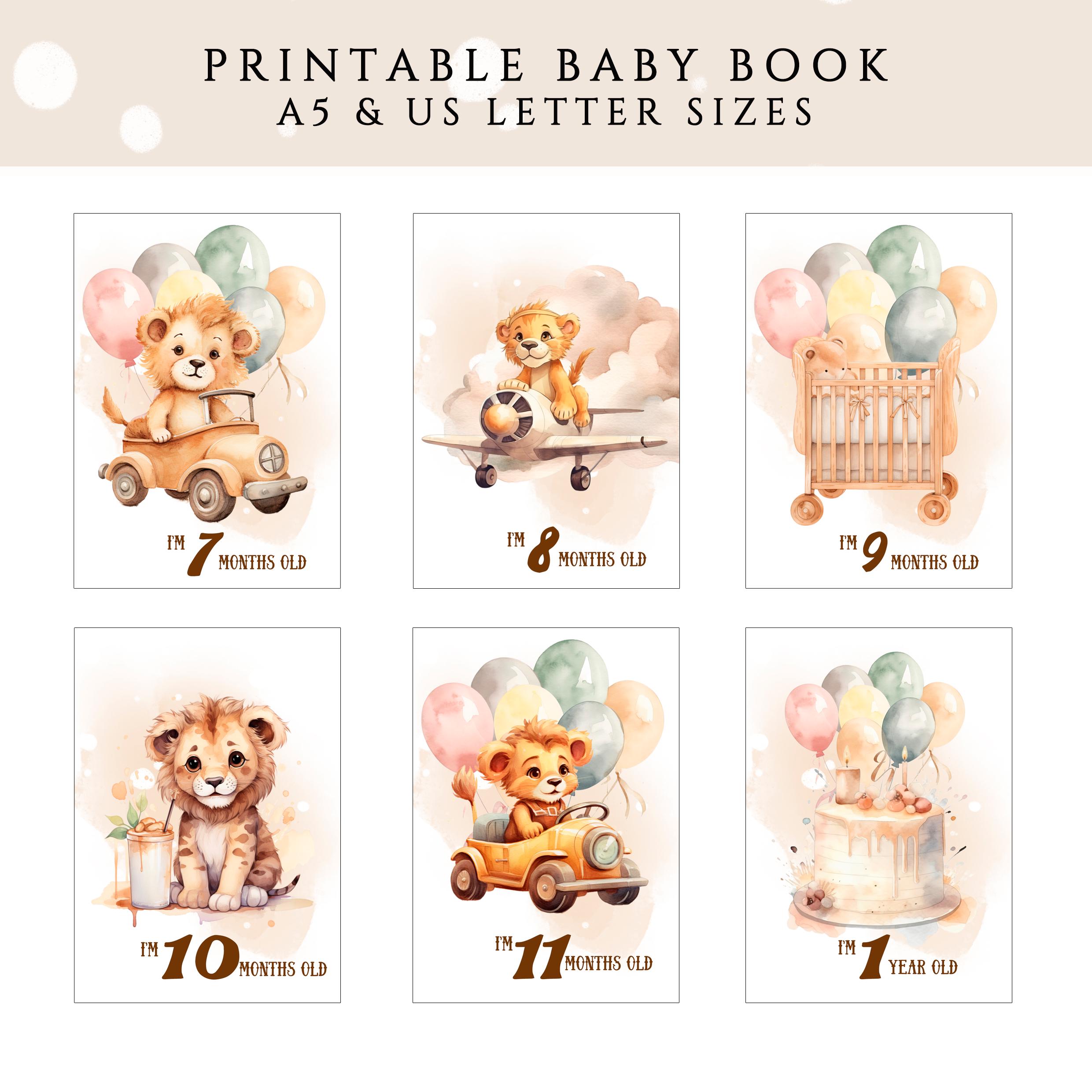 Printable Baby Memory Book Pages, Lion First Year Baby Keepsake Journal ...