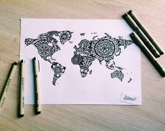 world map mandala etsy