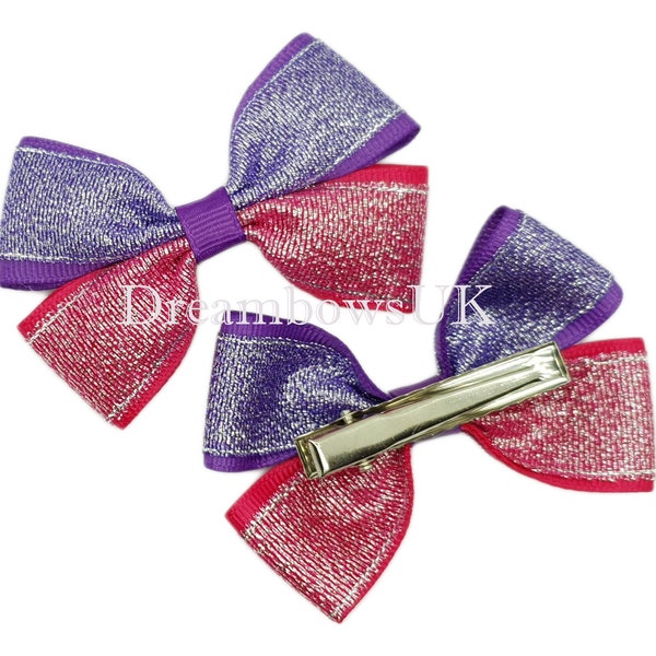 Sparkling Purple and Cerise Pink Glitter Hair Bows on Alligator Clips