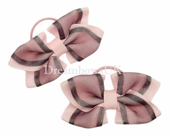 Adorable Baby Pink and Grey Hair Bows on Thin bobbles - Last Pair!