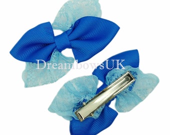 Stylish Royal Blue and Baby Blue School Bows on Alligator clips!