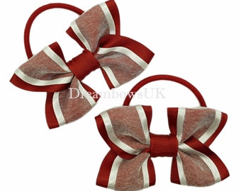 Elevate Her School Style with Burgundy and White Bows on Thick bobbles!