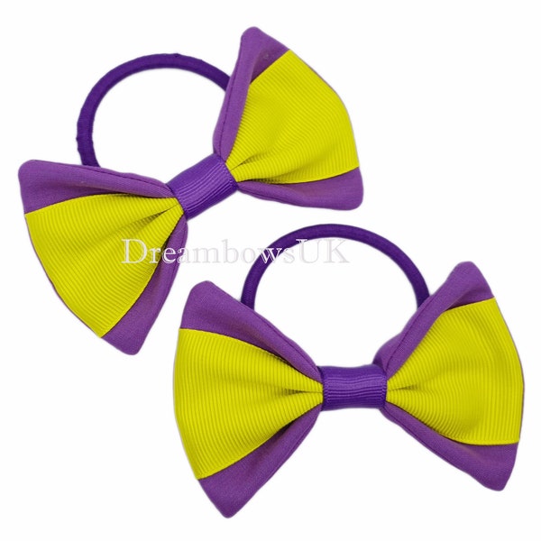 Vibrant Purple and Yellow Hair Bows for Her Style - Thick bobbles