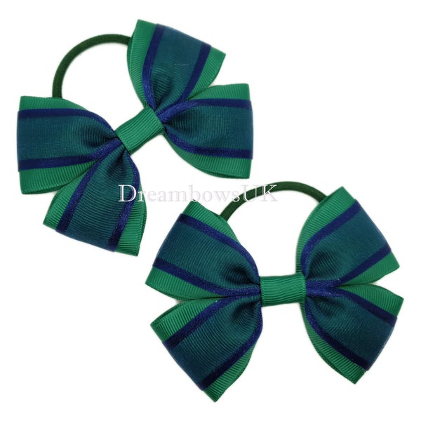 Complete Her School Look with Bottle Green and Navy Blue School Bows on Thick bobbles!