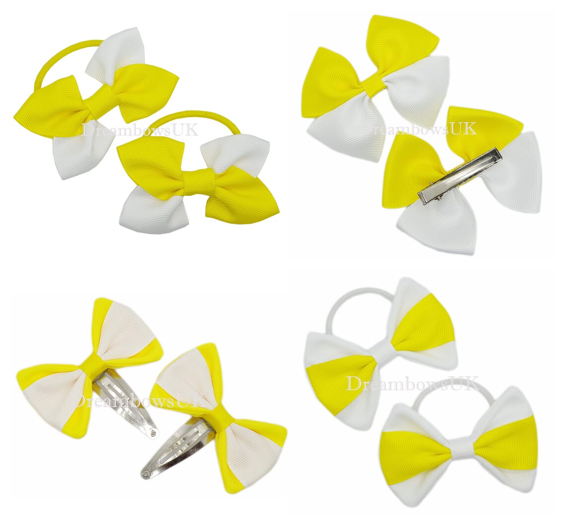 Gelbe und weiße Band und Stoff Haar-Accessoires Dicke Bobbles | Etsy