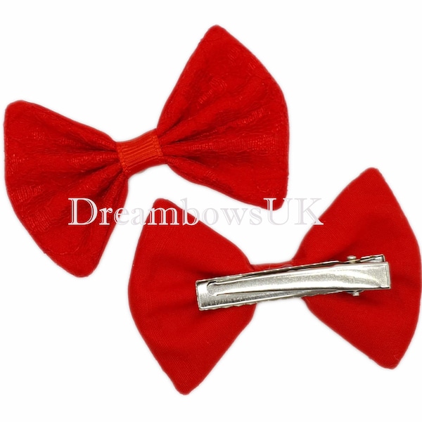 Classic Red Lace Hair Bows on Alligator Clips