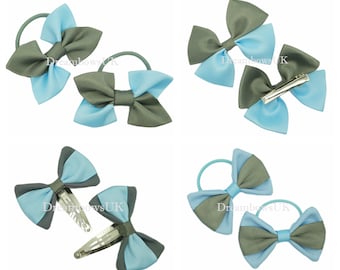 School grey and baby blue hair bows/accessories, fabric and ribbon bows, bobbles and hair clips
