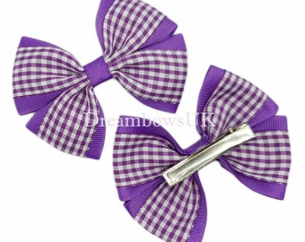 Purple Gingham Hair Bows on Alligator clips  - Last Pair!