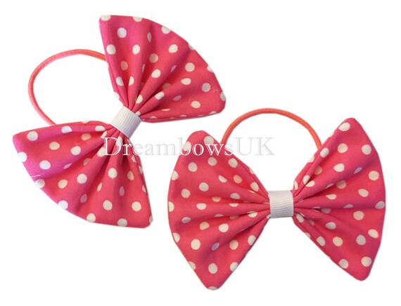 Red White Hair Bow Bobbles Hairband Tie Band Polka Dot Fabric SOLD AS A PAIR