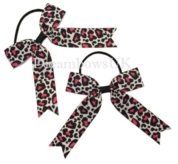 Leopard Print Grosgrain Ribbon Hair Bows Thin Hair Bobbles Etsy