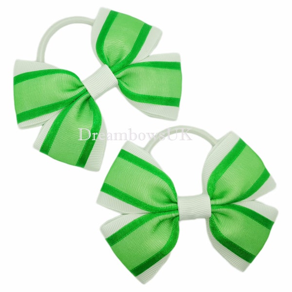 Elegant Emerald Green and White Hair Bows for Summer - Thick bobbles