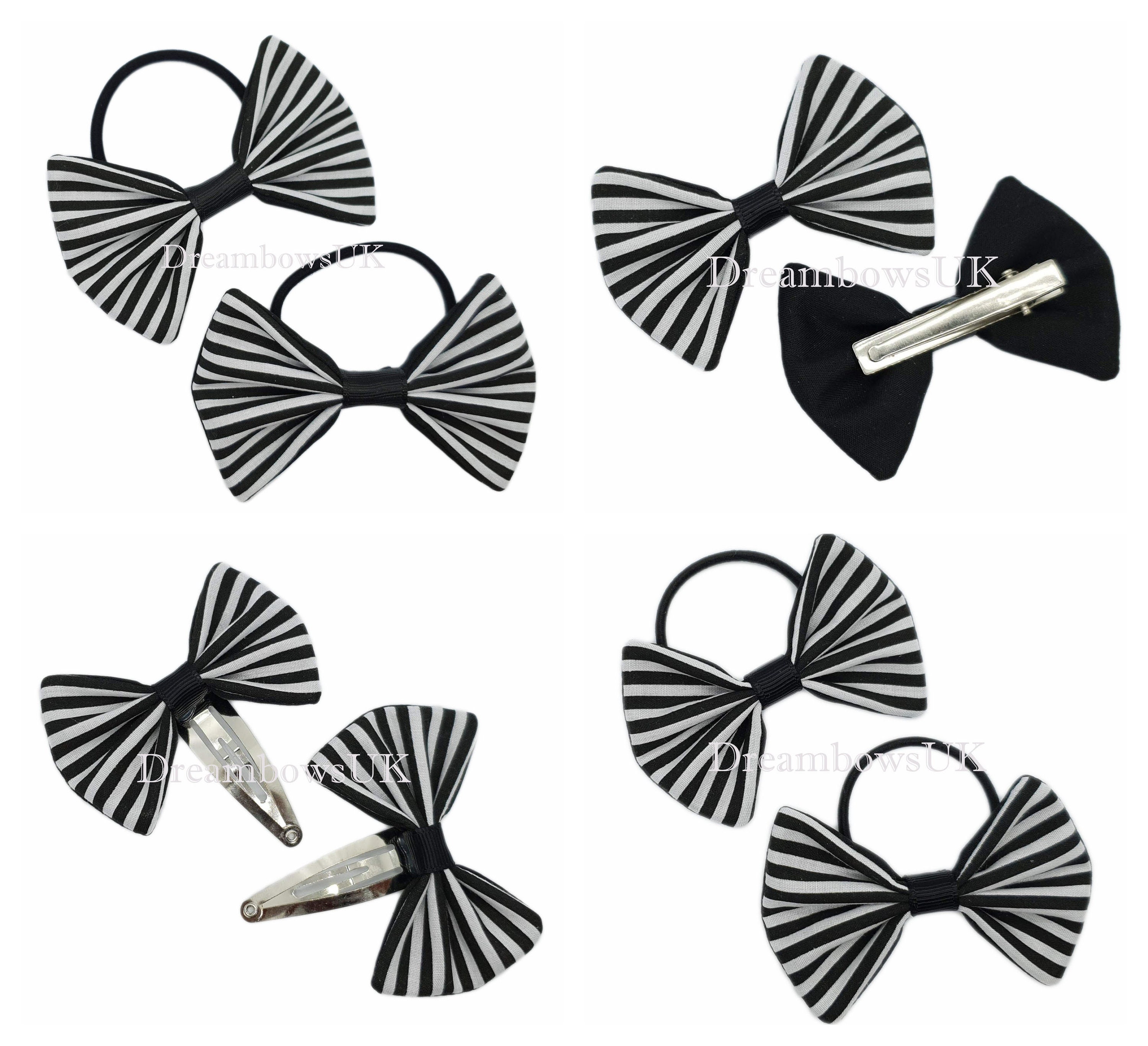 Black and White Striped Fabric Hair Bows Hair Bobbles and - Etsy UK