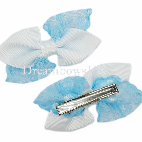 Elegant White and Baby Blue Summer Hair Bows