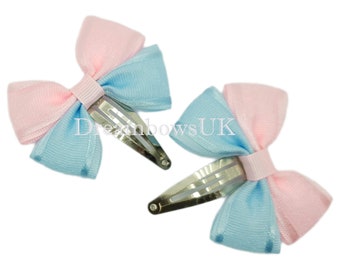 Baby Pink and Baby Blue Organza Hair Bows on Snap clips - Last Chance!
