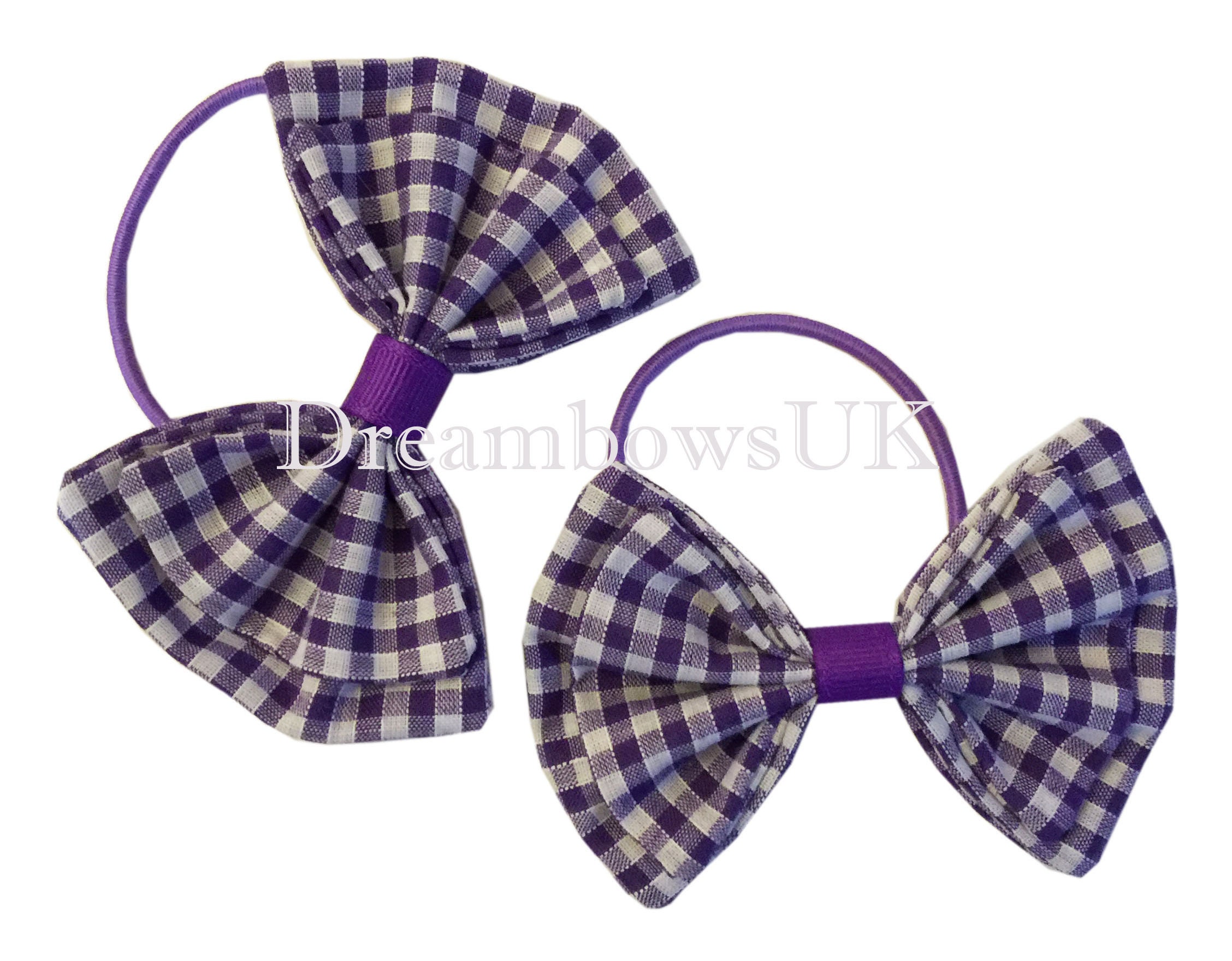 Purple And White Gingham Fabric Hair Bows Thin Hair Bobbles Etsy