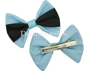 Baby Blue and Black Hair Bows on Alligator clips - Last Pair!