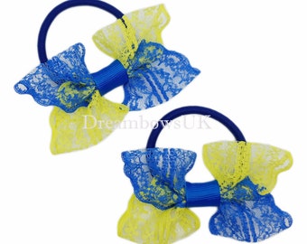 Complete Her Look with Royal Blue and Yellow School Bows on Thick bobbles!