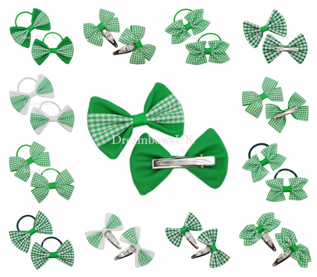 2x Emerald Green Gingham Hair Bows School Hair Accessories Etsy