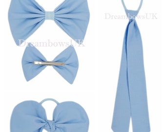 Baby blue fabric hair accessories, Large bow, tied bow or hair streamer