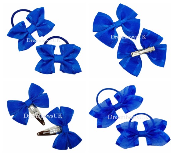 girls school accessories Royal blue and red organza hair bows on thick bobbles 