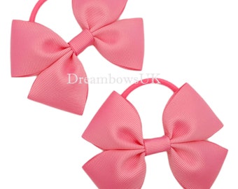 Hot Pink Grosgrain Ribbon Hair Bows - Thick bobbles - Pair