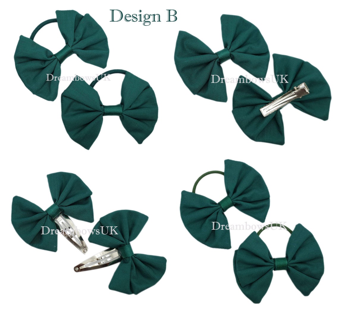 Bottle green fabric hair bows School hair accessories Etsy