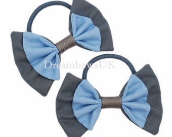 Complete Her School Ensemble with Grey and Baby Blue School Bows on Thick Bobbles!