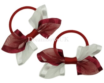 Complete Her School Ensemble with Burgundy and Silver Organza Hair Bows on Thick Bobbles!