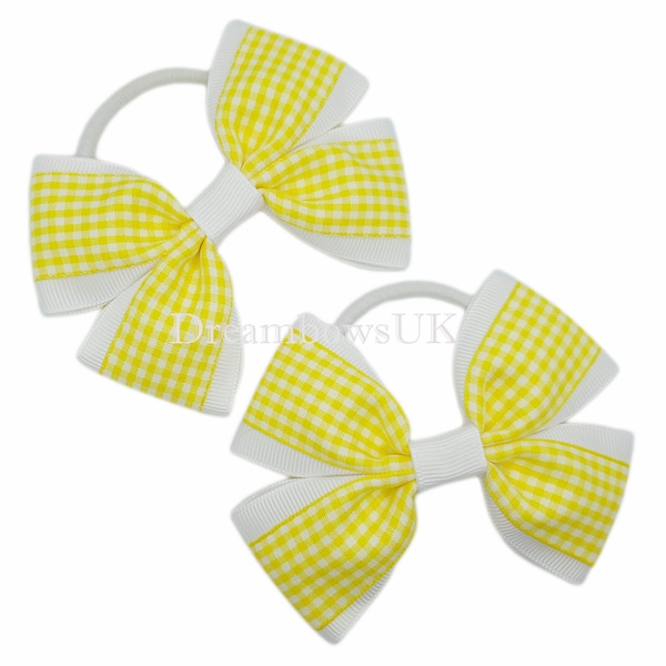 Sunny Yellow and White Gingham Hair Bows on Thick Bobbles!