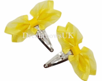 Add a Splash of Sunshine to Her Look with Yellow Organza Hair Bows on Snap Clips!