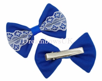 Elevate Her School Style with Royal Blue and White Bows on Alligator clips!