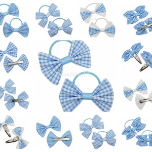 2x Baby blue gingham school bows, bobbles and hair clips FREE postage image 1