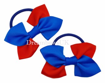 Complete Her School Ensemble with Royal Blue and Red School Bows on Thick bobbles!