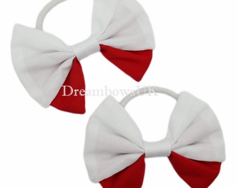 Complete Her Look with White and Red Fabric Hair Bows on Thick bobbles!