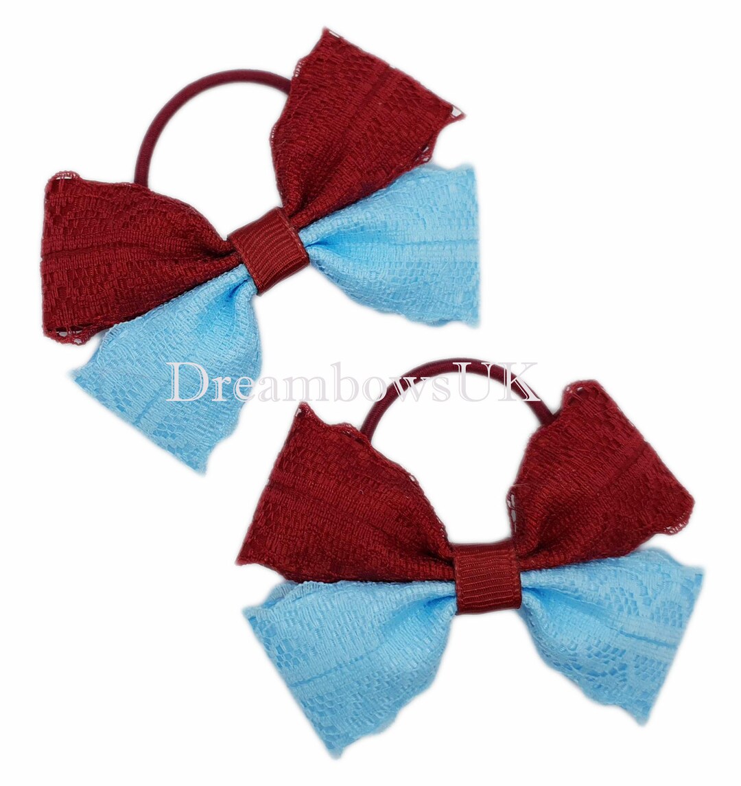Elevate Her School Look With Burgundy and Baby Blue Hair Bows on Thin ...