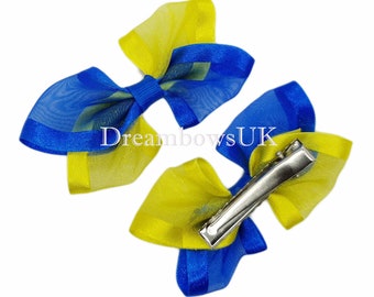 Enhance Her School Style with Royal Blue and Yellow Girls School Bows!
