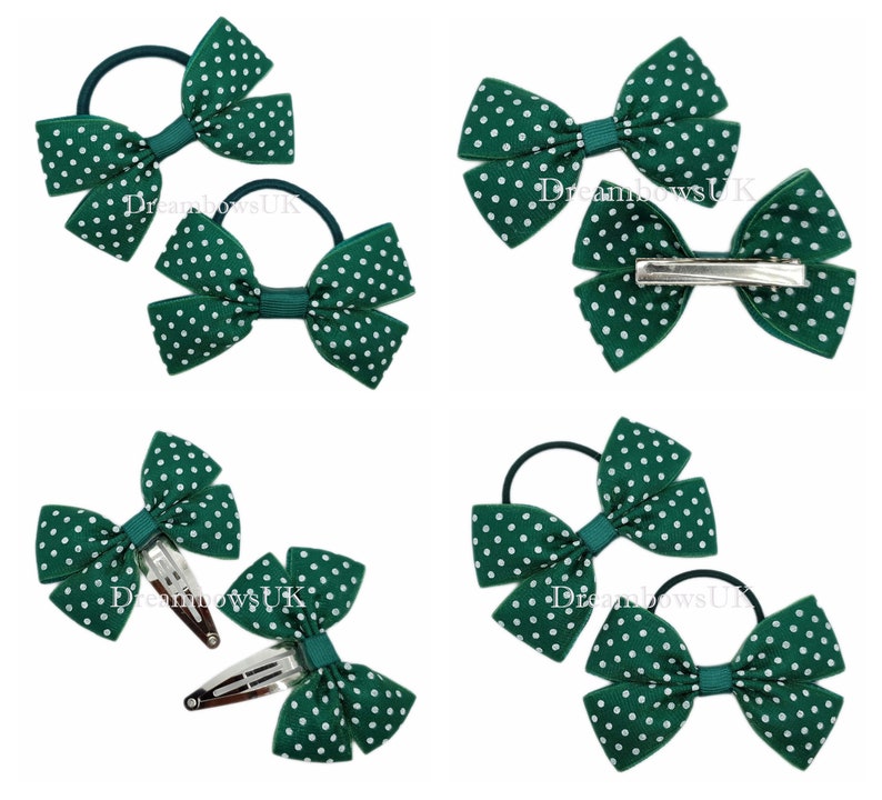 Bottle green grosgrain and organza ribbon hair accessoriesbows bobbles and hair clips School hair bows