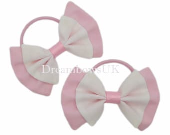 Complete Her Look with Baby Pink and White Fabric Hair Bows on Thin Bobbles!