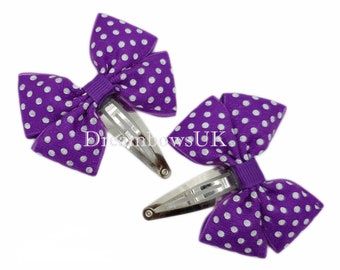 Charming Purple Polka Dot Hair Bows on Snap Clips - Last Pair Available!