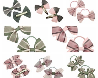 Grey and baby pink organza hair bows, hair accessories, bobbles and hair clips