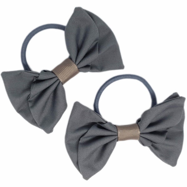 Classic Grey Fabric Hair Bows on Thick Bobbles