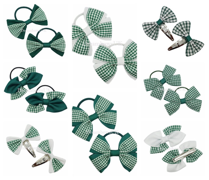 Bottle Green Gingham Hair Bows Hair Accessories Checked Etsy UK